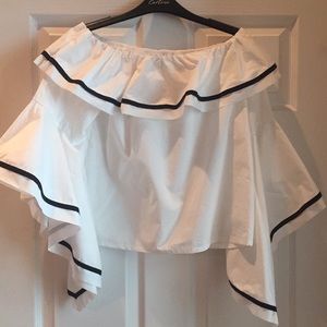 White Blouse with Black Trim Detail & Bell Sleeve